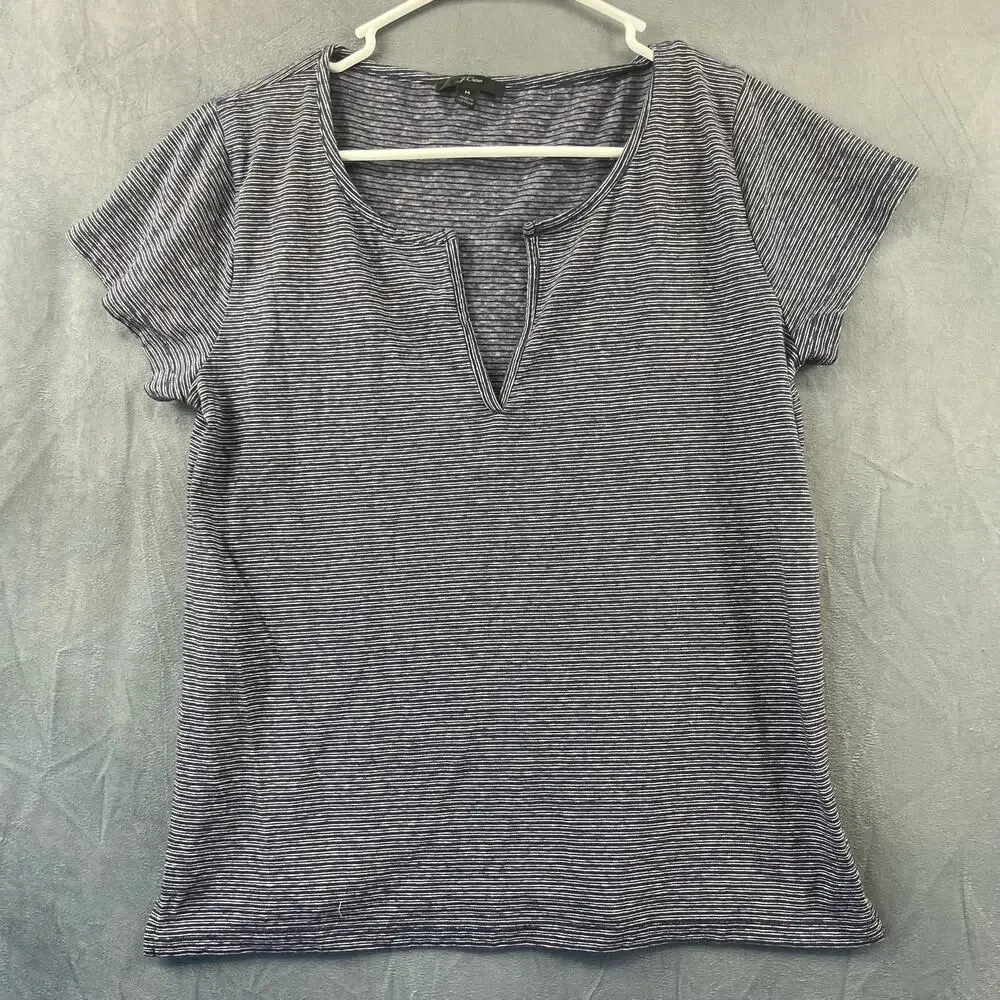 Preppy J. Crew Fitted Shirt Horizontal Matrix Lines Casual Boating Womens Medium